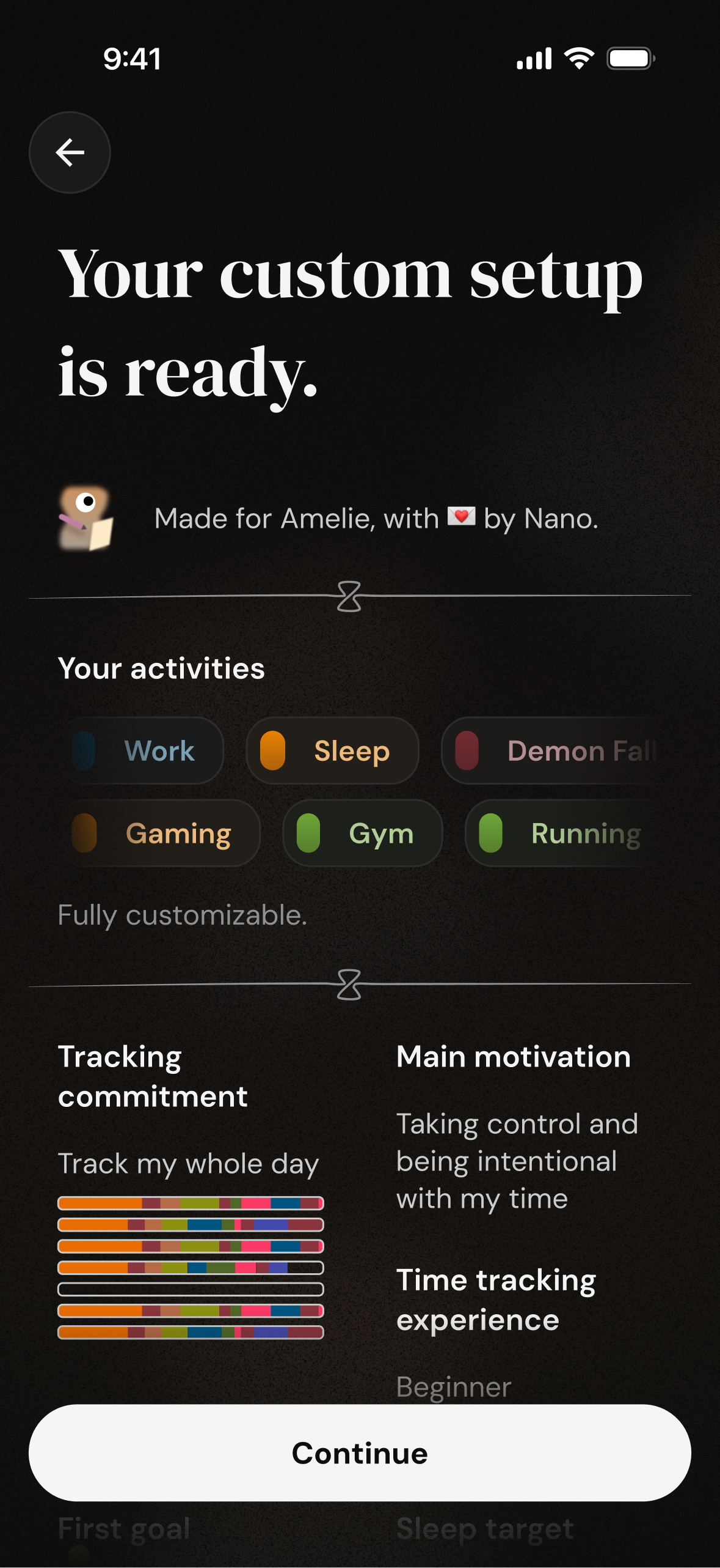 Suggested activities during Nanominute setup